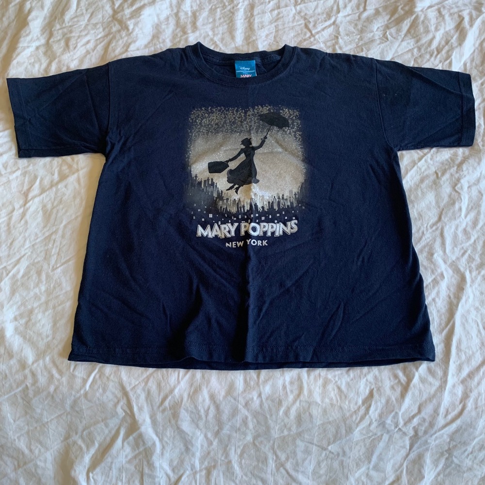 Disney Kids L Mary Poppins Broadway Tee Navy Blue Glitter Graphic T-Shirt
